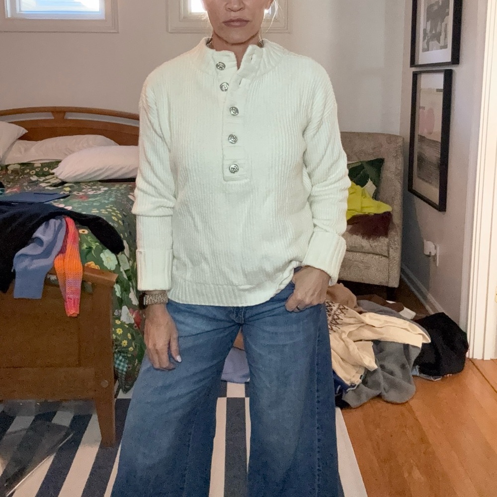 Talbots Women's Cream quarter jeweled button Sweater